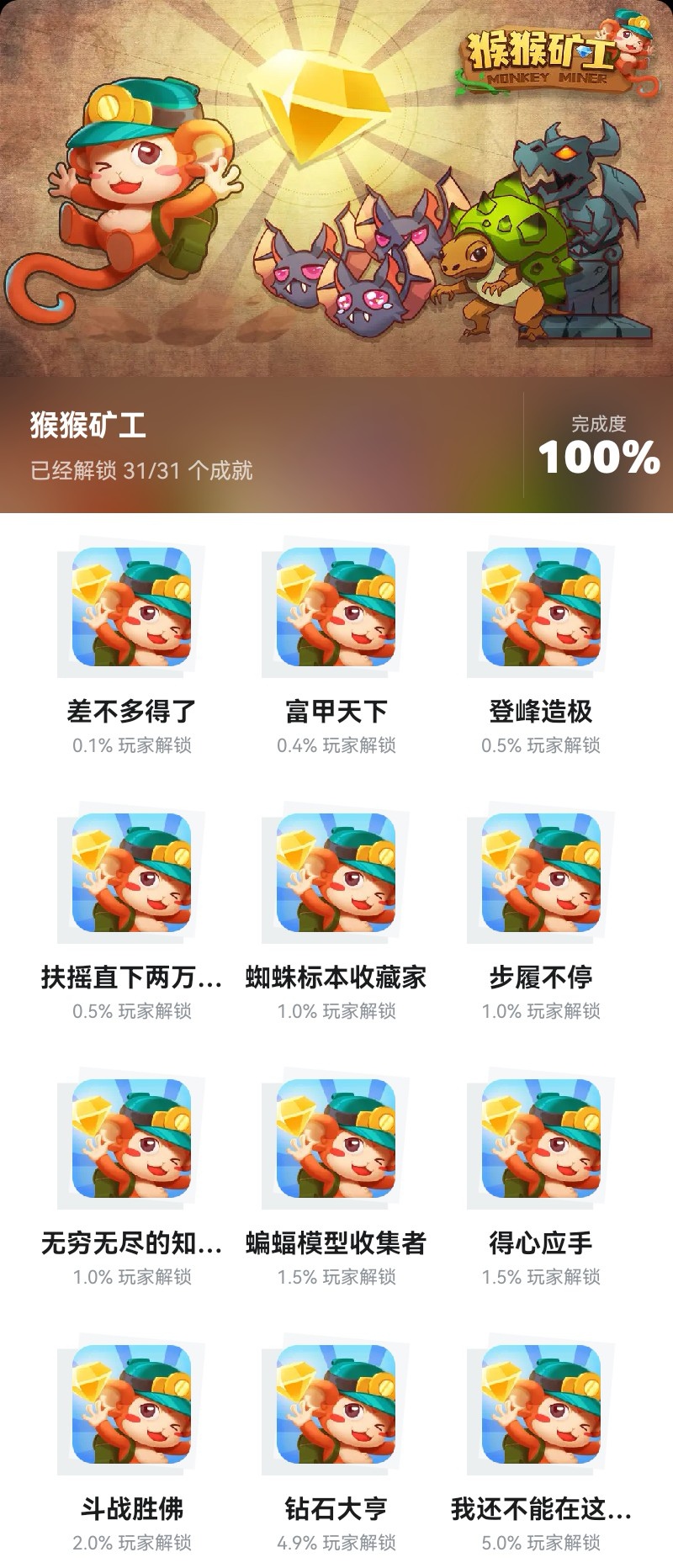 猴猴矿工全成就攻略心得