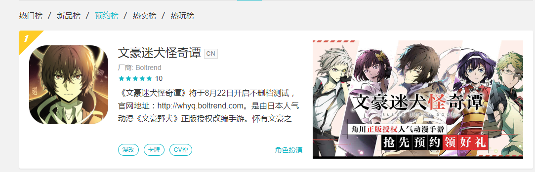 文豪迷犬怪奇谭【横滨快报】庆《文豪迷犬怪奇谭》TapTap预约榜登顶，转发截图赢正版钥匙扣！