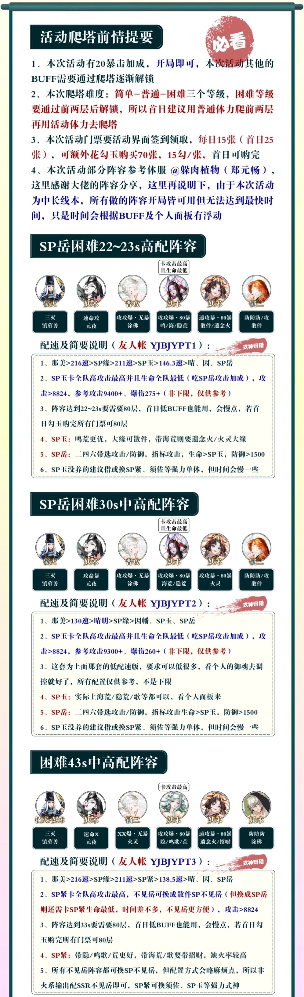 阴阳师《阴阳师》【不尽山途】SP不见岳爬塔活动阵容