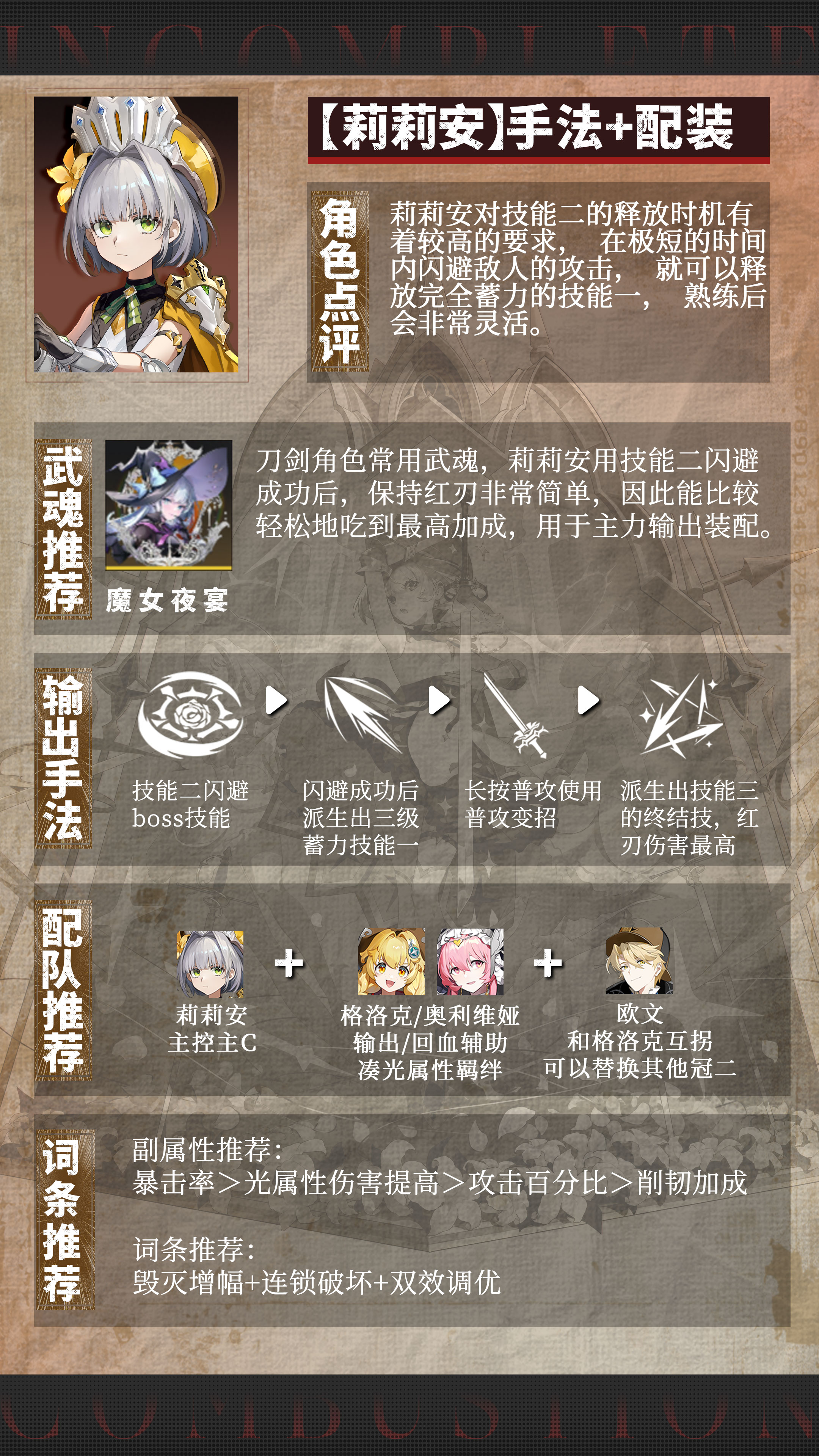 辉烬【莉莉安】输出手法+配装推荐！新手一图流攻略！