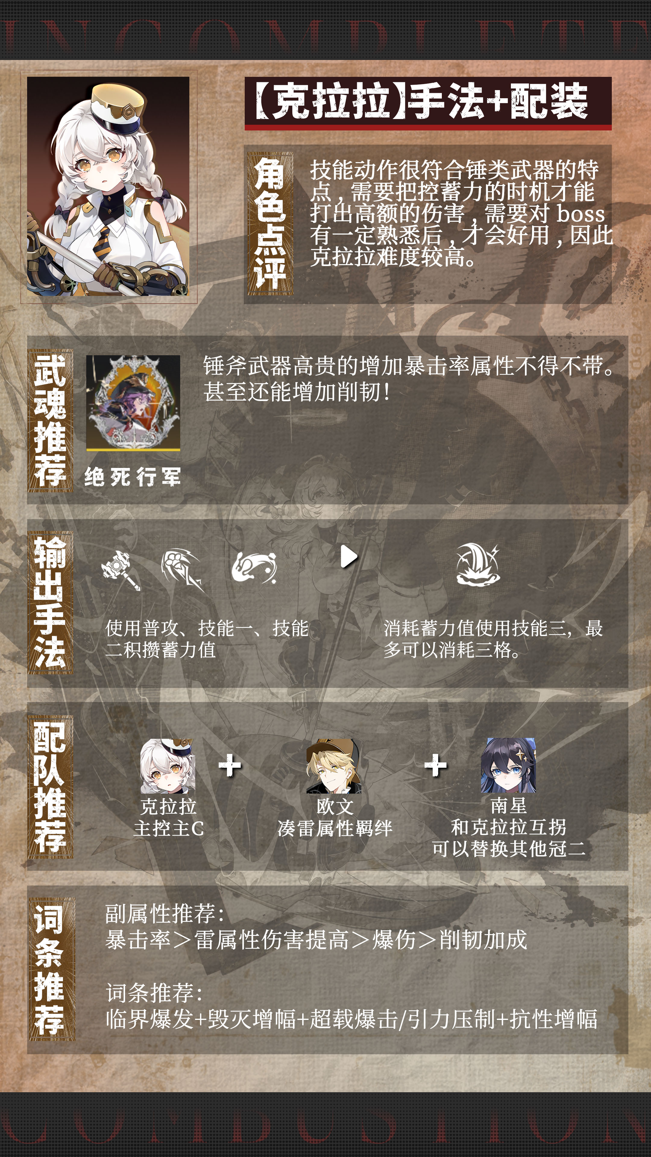 辉烬【克拉拉】输出手法+配装推荐！新手一图流攻略！
