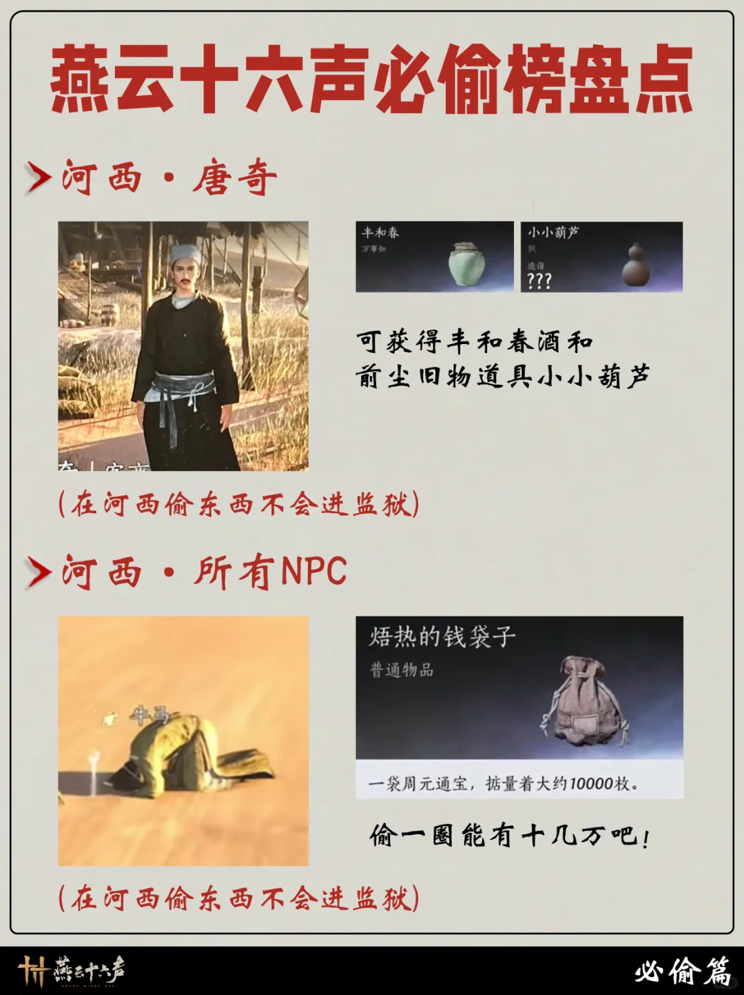 燕云十六声《燕云十六声》河西/开封必偷榜盘点