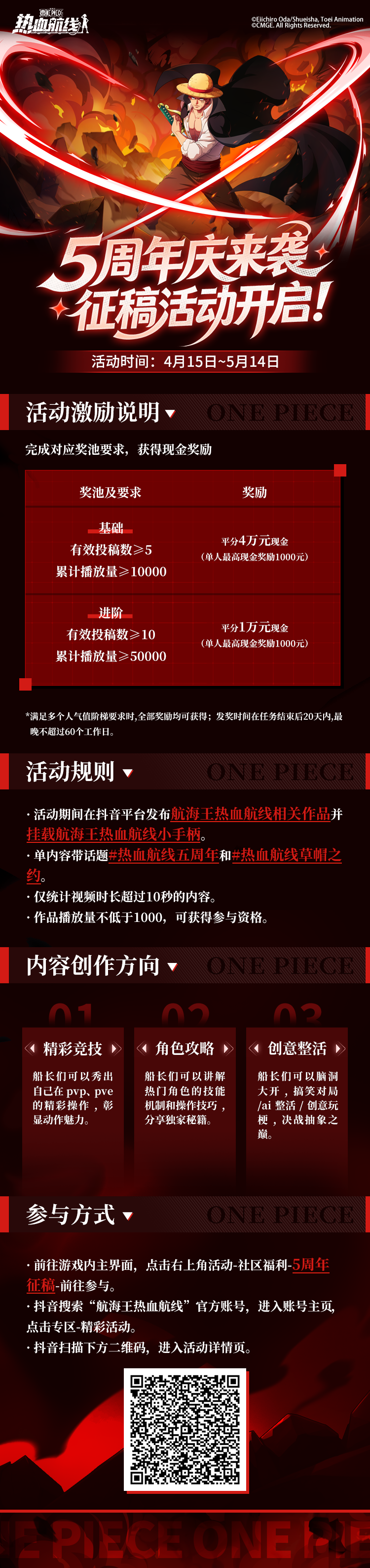 航海王热血航线五周年征稿开启，你的高光时刻值得被看见