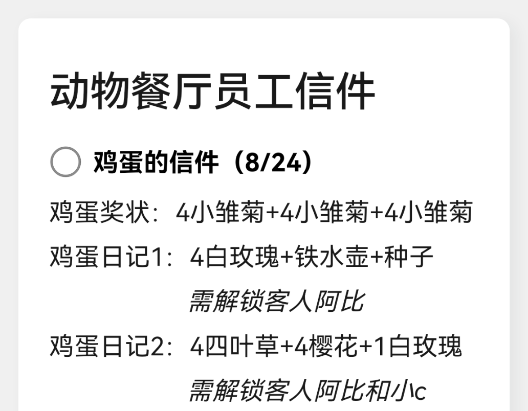动物餐厅25年海德薇全信件攻略