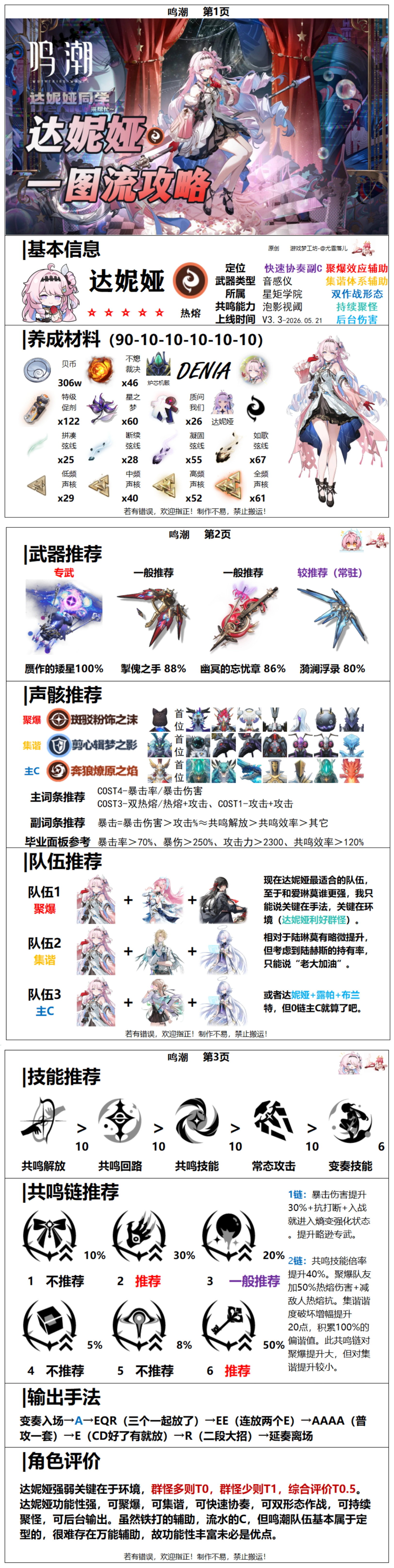 鸣潮鸣潮：达妮娅攻略一图流，武器、声骸、队伍、技能、手法等讲解
