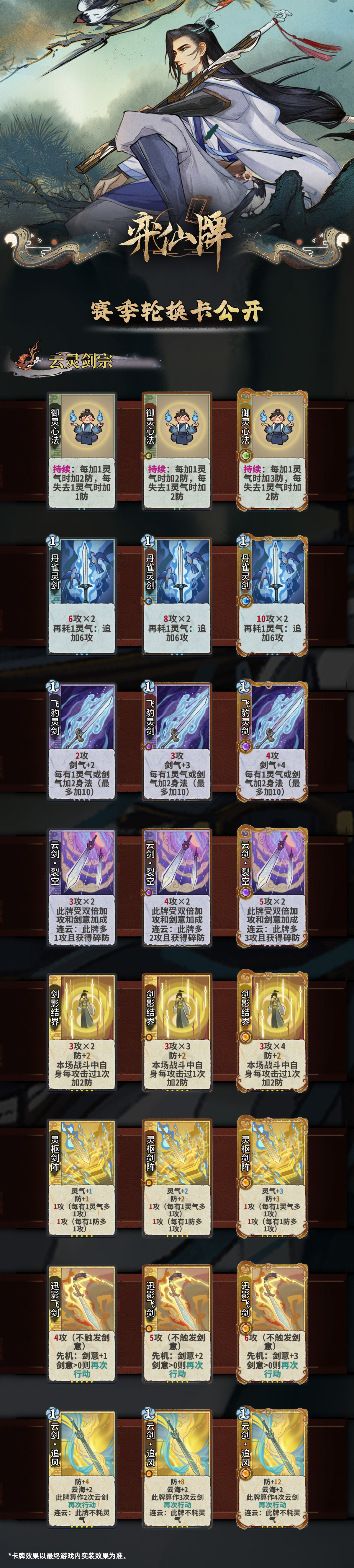 弈仙牌赛季新卡点评（剑宗七星篇）
