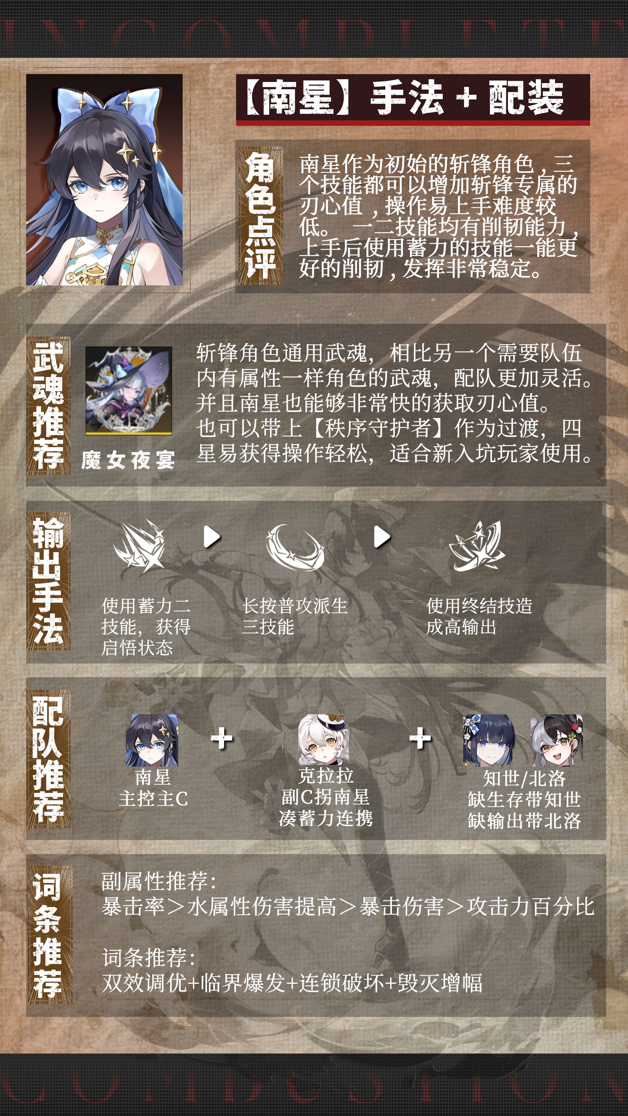 辉烬【南星】输出手法+配装推荐！新手一图流攻略！
