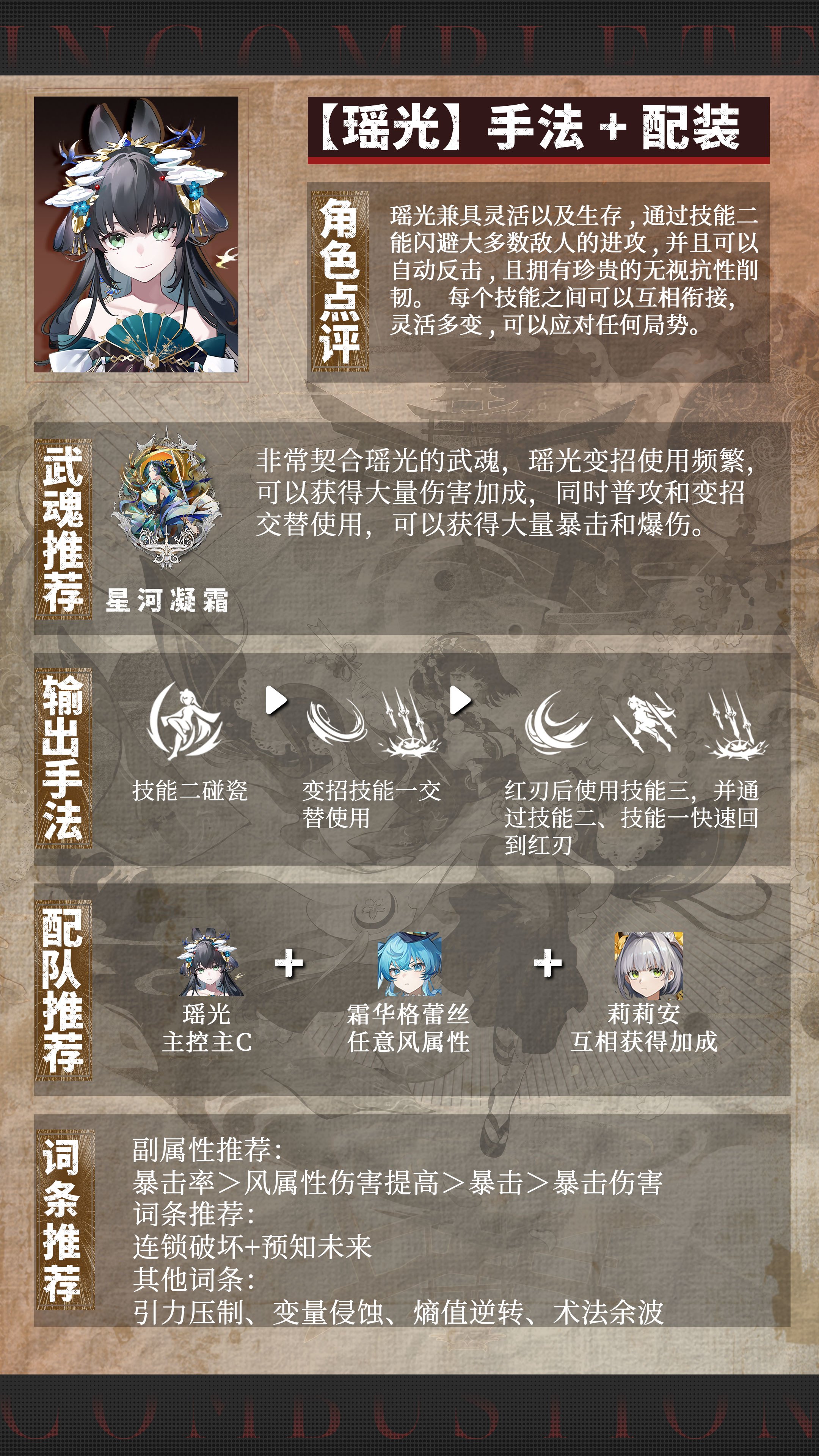 辉烬【瑶光】输出手法+配装推荐！新手一图流攻略！