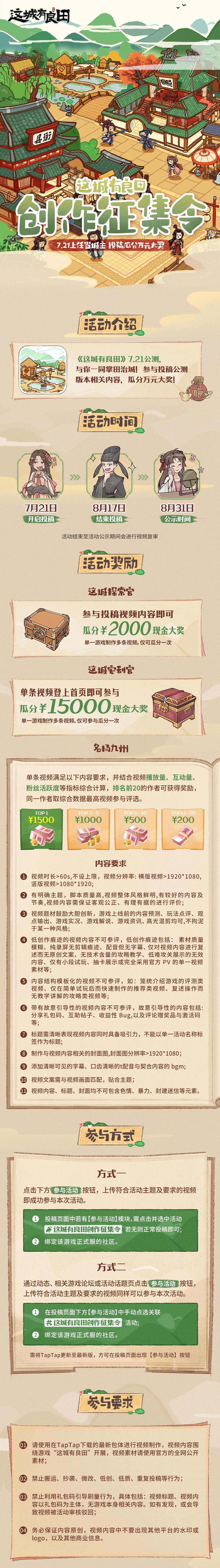 这城有良田TapTap创作征集令来啦！参与《这城有良田》投稿活动，瓜分万元大奖！