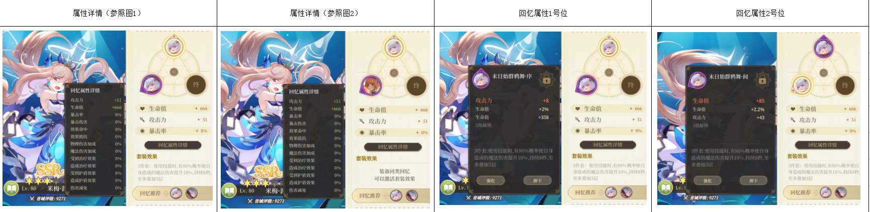 纯白和弦关于回忆各项属性的战力加成