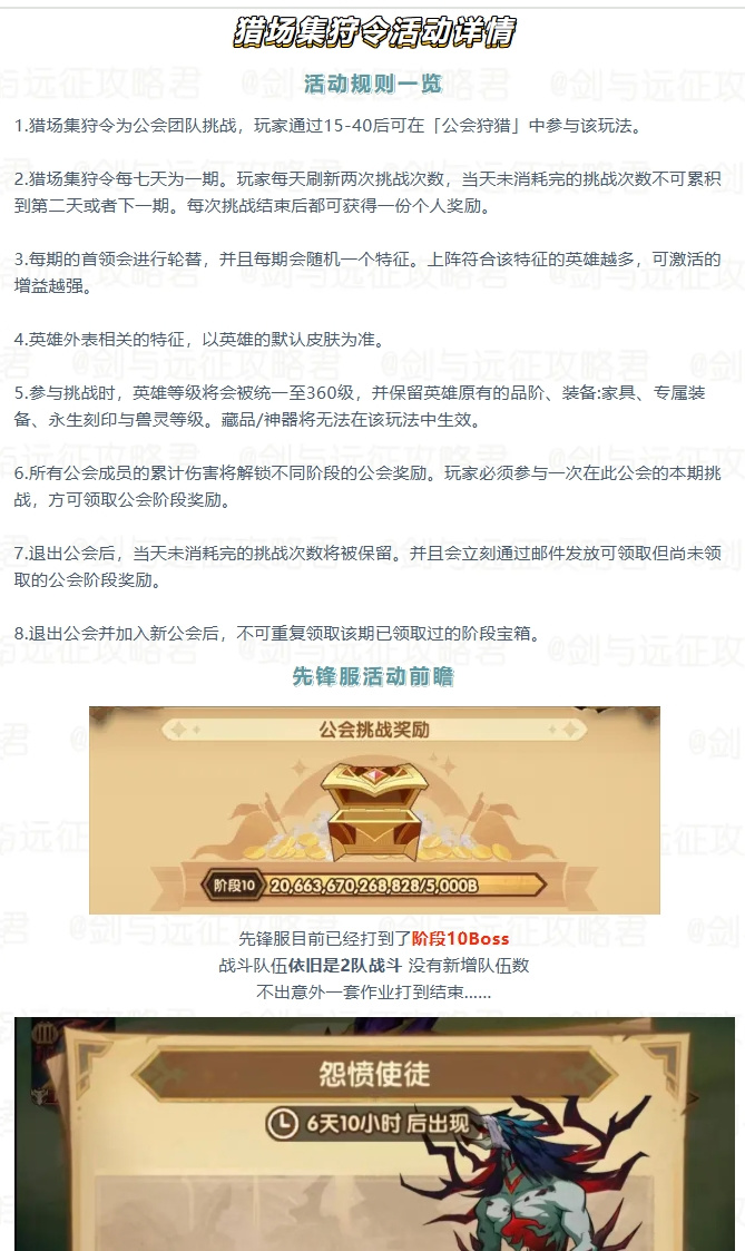 剑与远征打满伤害难度低！猎场集狩令第47期&ldquo;绿裔联盟英雄&rdquo;作业分享！